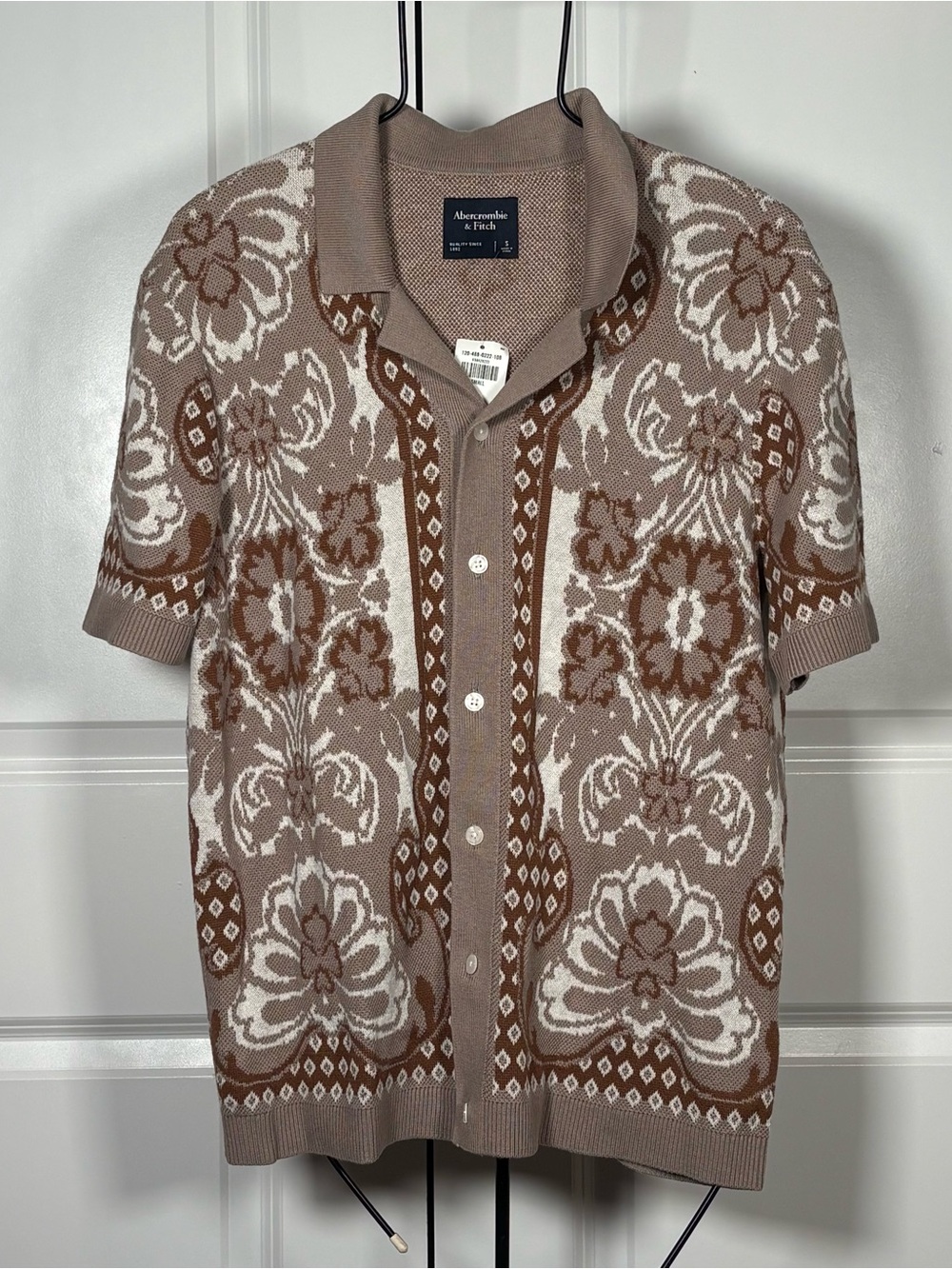 Abercrombie & Fitch Men's Short-Sleeve Knit Polo - Taupe, Brown & Cream Pattern